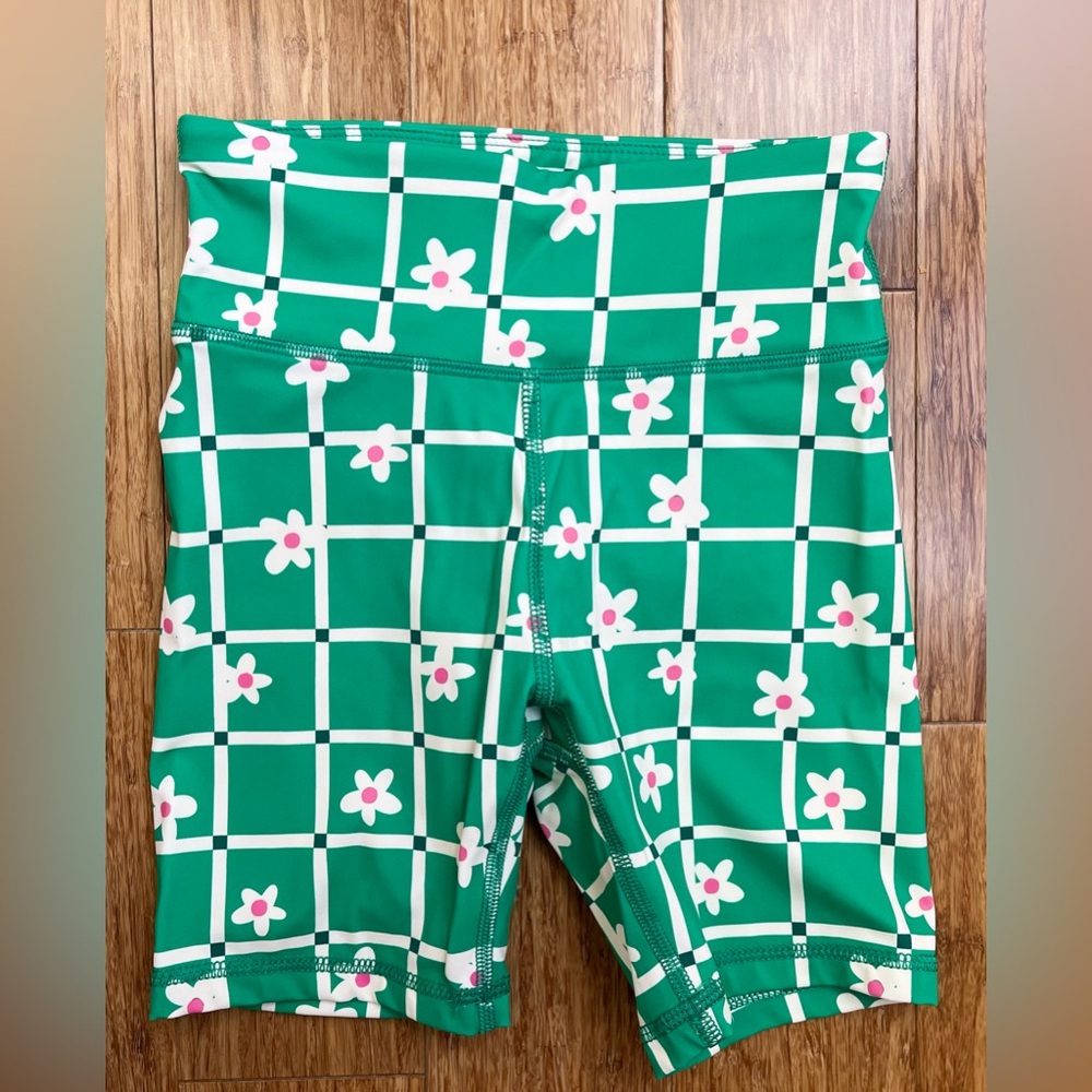 Hanna Andersson Girl spandex Bike Shorts size 6-7  120cm Green Floral. 1418